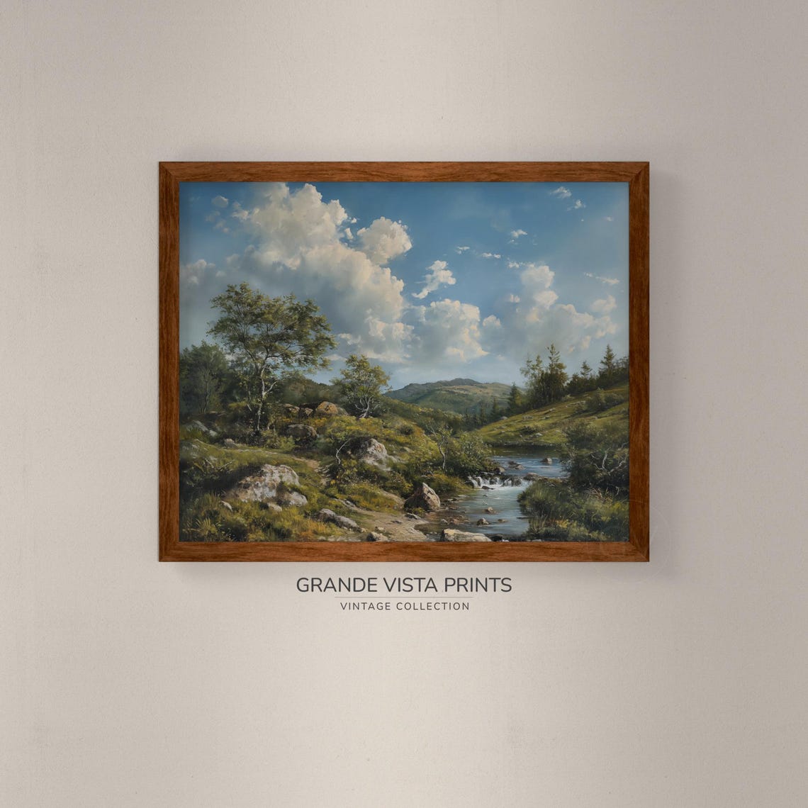 Mountain Creek River Rapids Rocky Green Valley Birch Trees Poster - Image 4