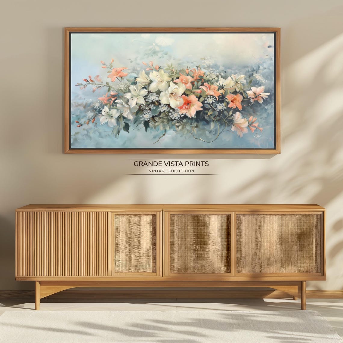 White Coral Blossoms Wildflower Bouquet Blue Floral Painting Poster - Image 4