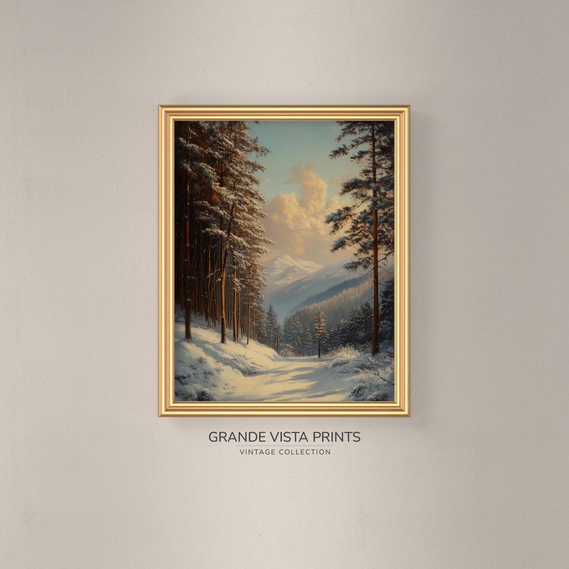 Snowy Pine Forest Trail Dawn Blue Sky Winter Woodland Travel Poster - Image 3