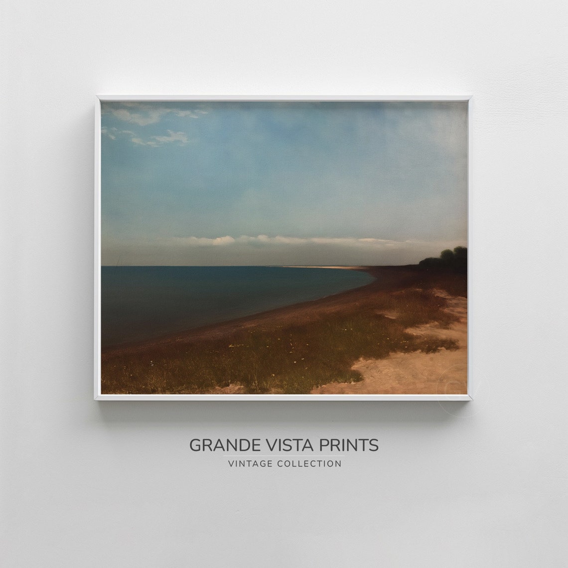 Coastal Meadow Green Sea Pale Blue Sky Vintage Landscape Wall Poster - Image 4