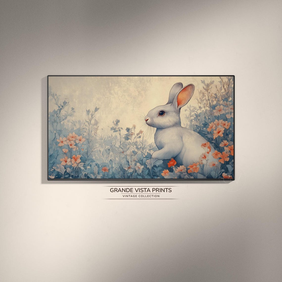 White Rabbit Pastel Wildflowers Dreamy Spring Illustration Poster