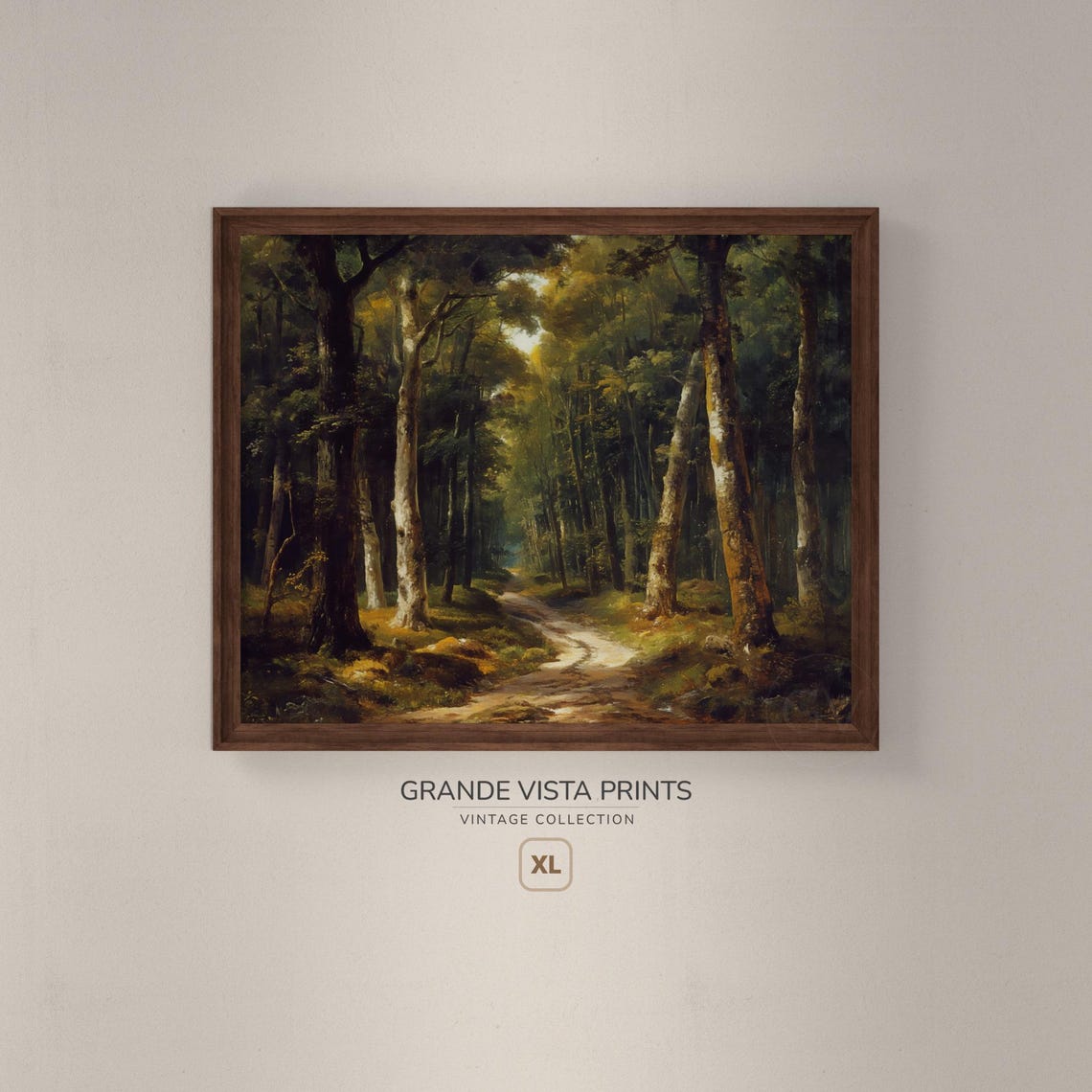 Sunlit Forest Path Tall Trees Dappled Light Vintage Woodland Poster - Image 4