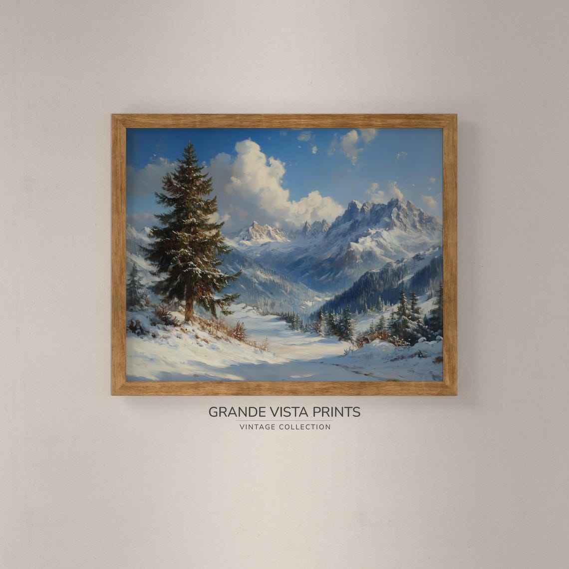 Alpine Valley Bright Blue Sky Snowy Peaks Winter Landscape Poster - Image 4