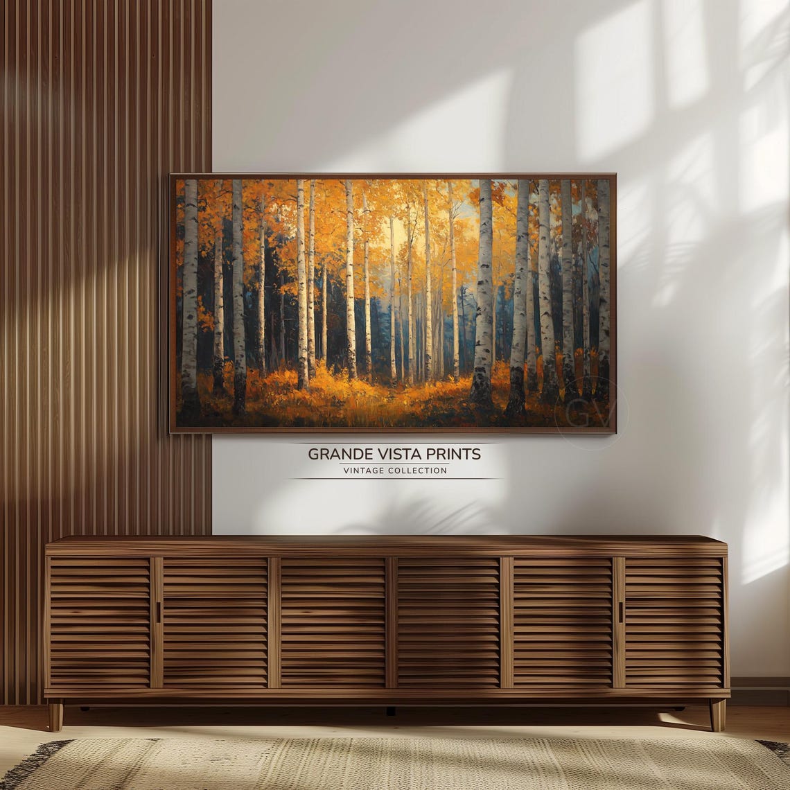 Dense Orange Autumn Birch Grove Dark Blue Vintage Forest Poster - Image 3