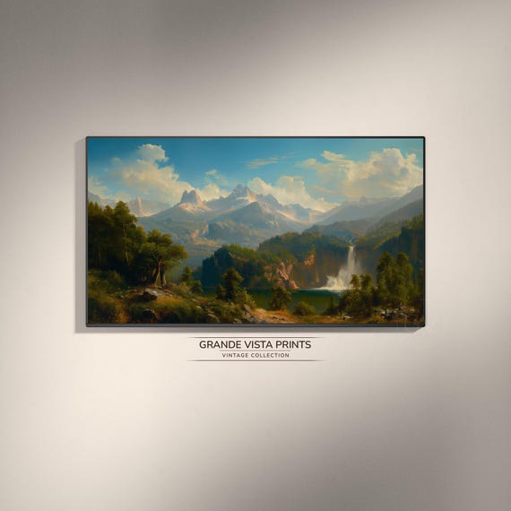 Mountain Falls Frame Tv Art Landscape Painting Frame Tv Art Plateau Landscape Artwork Instant Gv4212