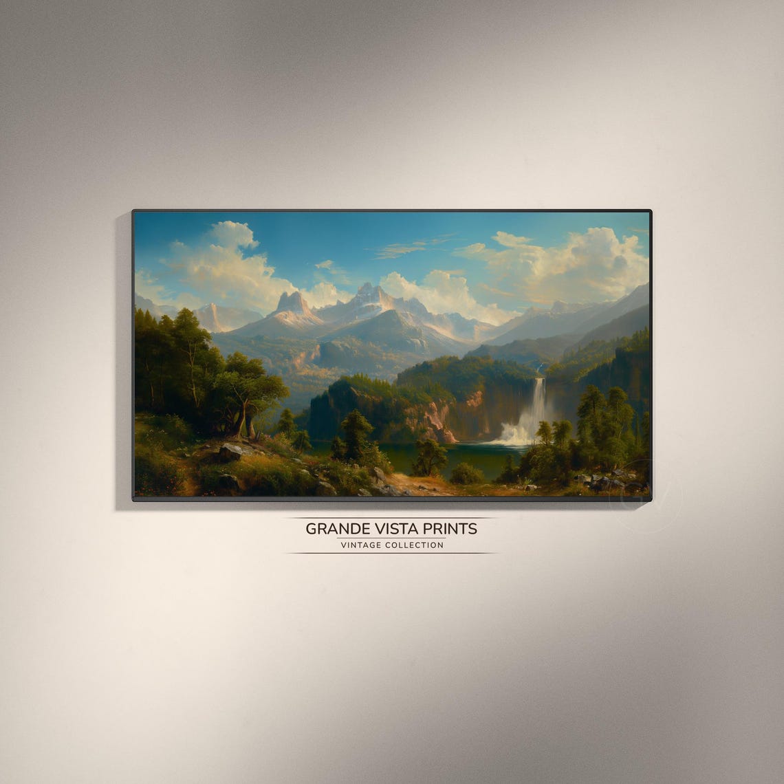 Mountain Falls Frame Tv Art Landscape Painting Frame Tv Art Plateau Landscape Artwork Instant Gv4212