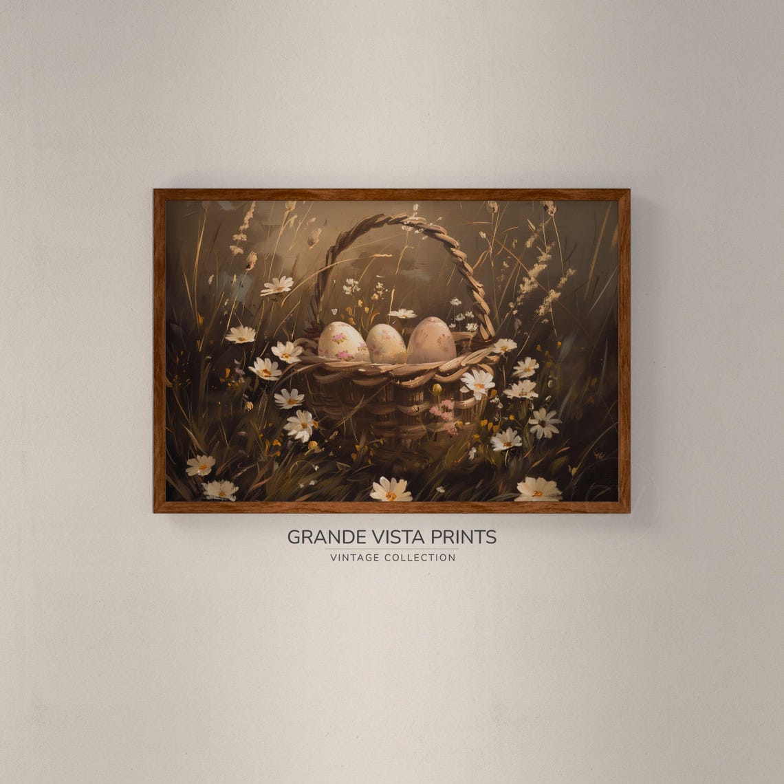 Easter Basket Decorated Eggs Among Daisies Moody Spring Poster - Image 2