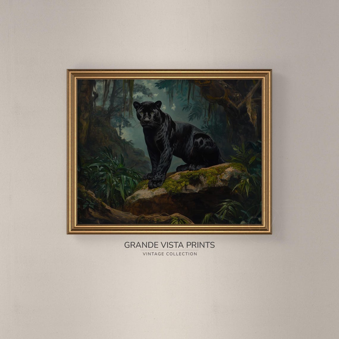 Black Panther Jungle Rock Majestic Big Cat Vintage Wildlife Poster - Image 3