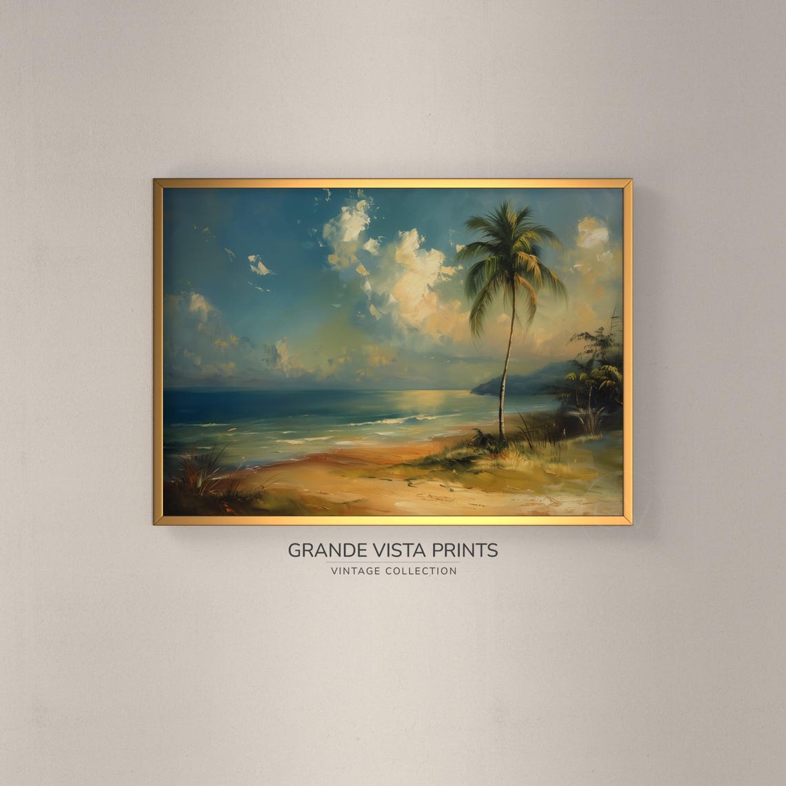 Tropical Palm Beach Golden Hour Calm Ocean Sandy Shore Poster