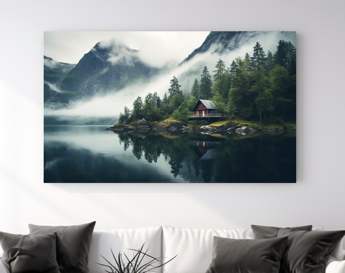 Norway Mountain Art Print, Christmas Wall Decor