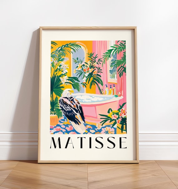 Matisse Style Bald Eagle Pink Bathtub Tropical Garden Poster