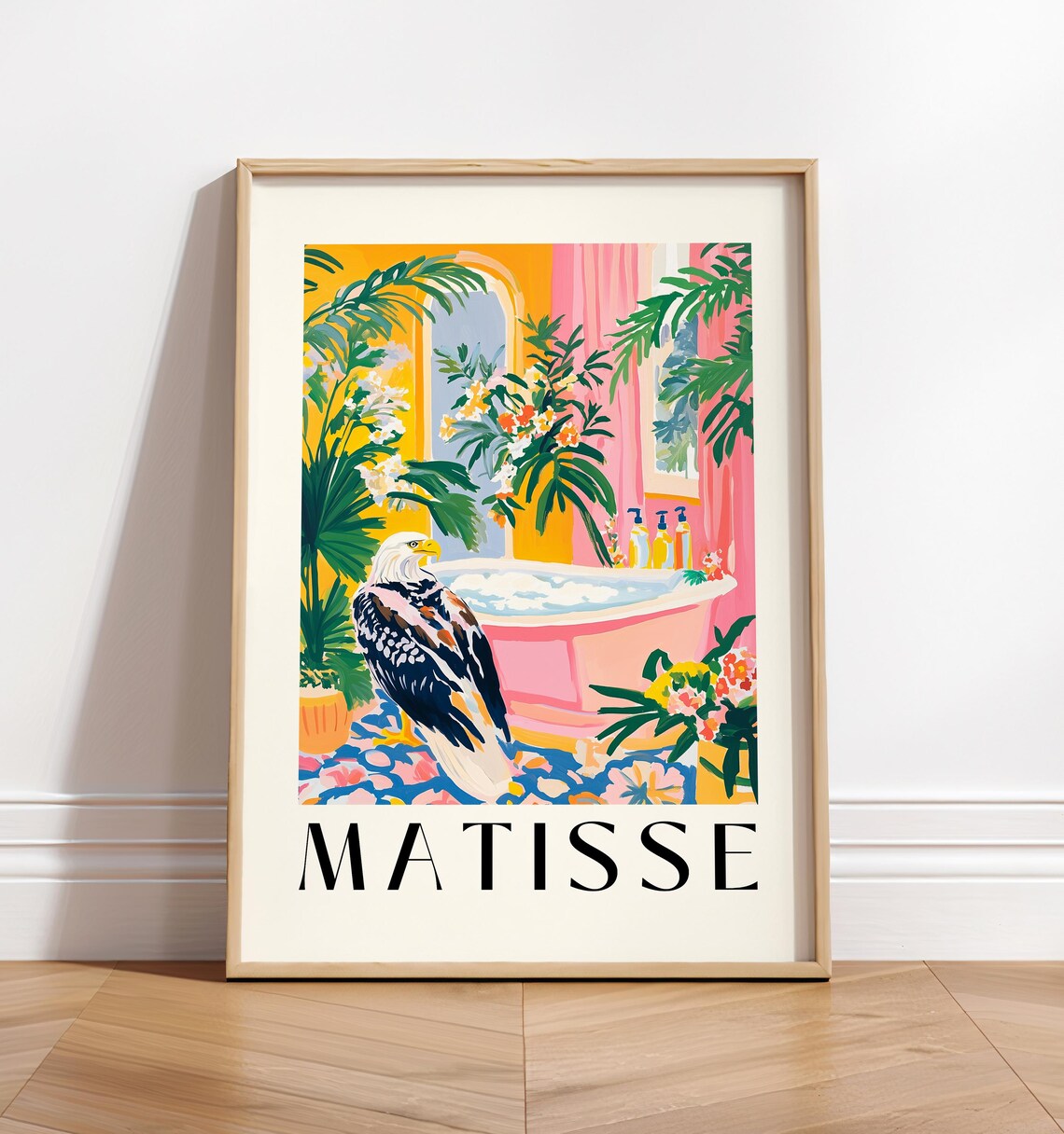 Bald Eagle Poster Funny Bathroom Wall Art Bird Print Pink Dopamine Decor Matisse Style Maximalist Print