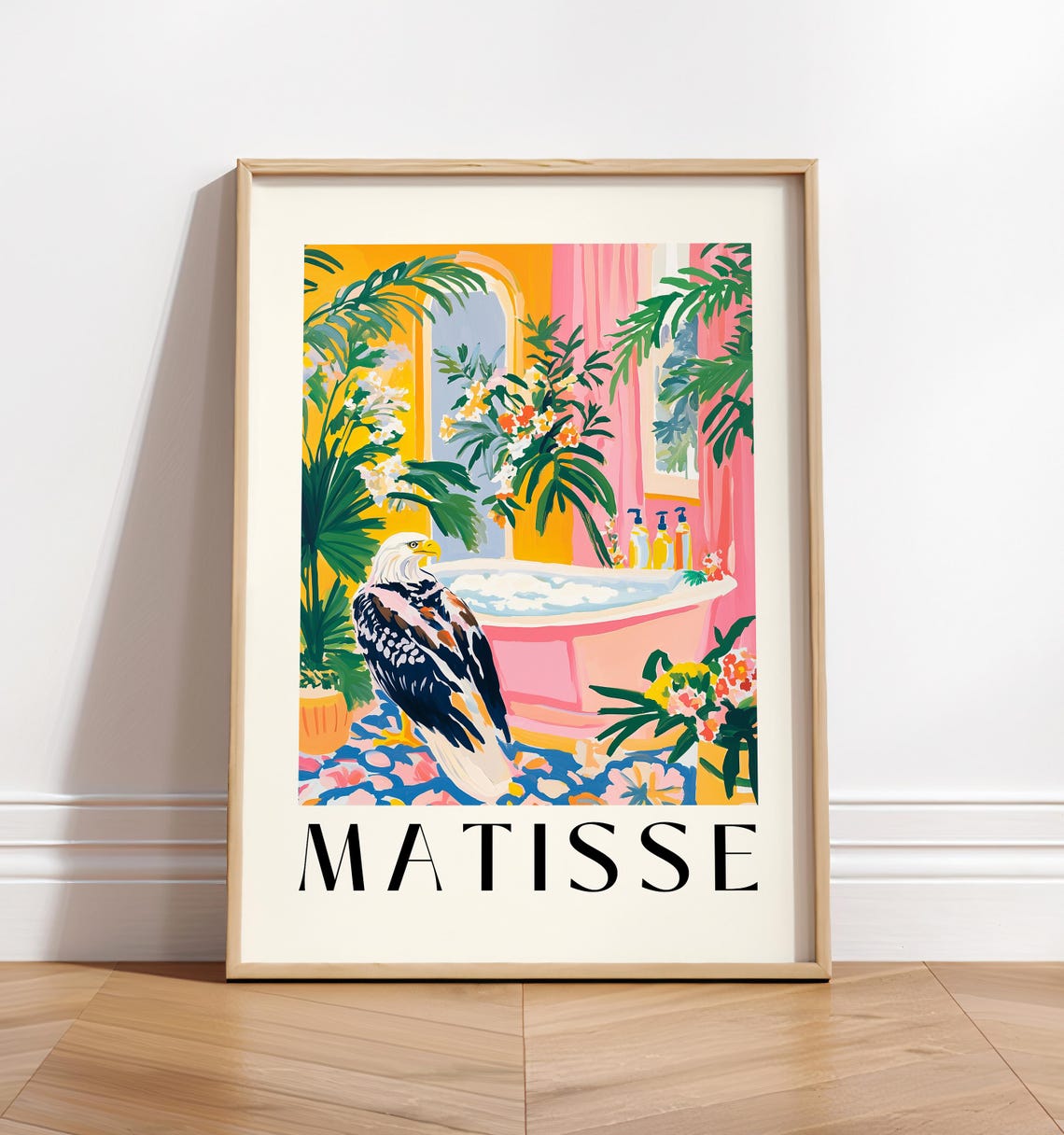 Matisse Style Bald Eagle Pink Bathtub Tropical Garden Poster
