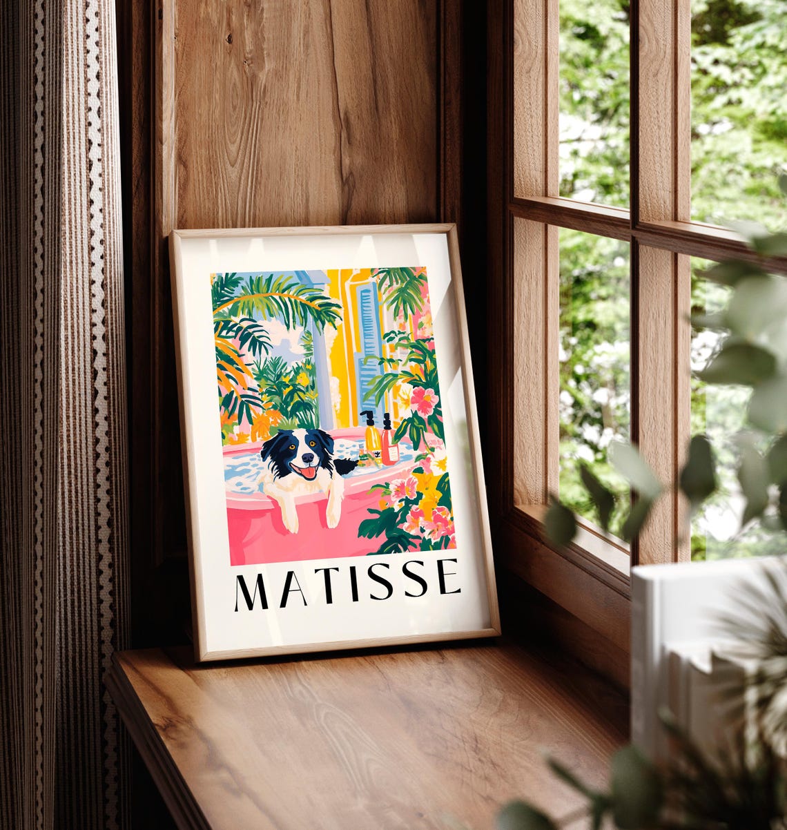Border Collie Print Funny Bathroom Wall Art Aesthetic Poster Pink Matisse Print Boho Art Print - Image 6