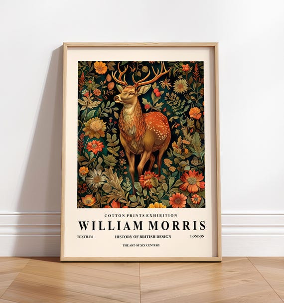 Deer Art Print, William Morris Cottagecore Forest Animal
