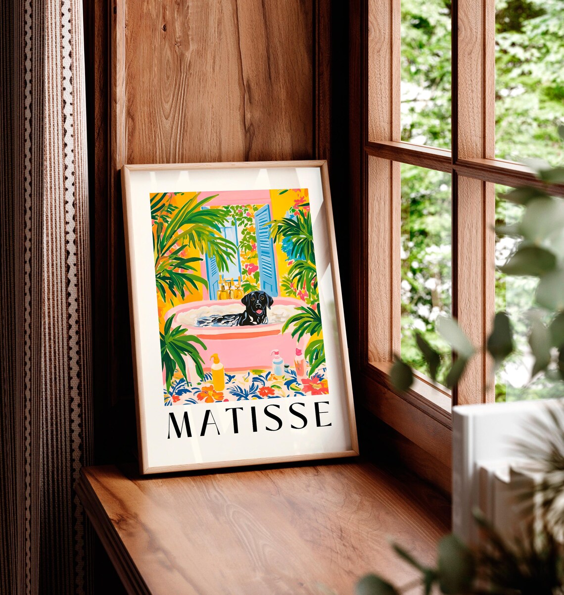 Black Labrador in Bathtub Matisse-Inspired Bathroom Art Print - Image 6