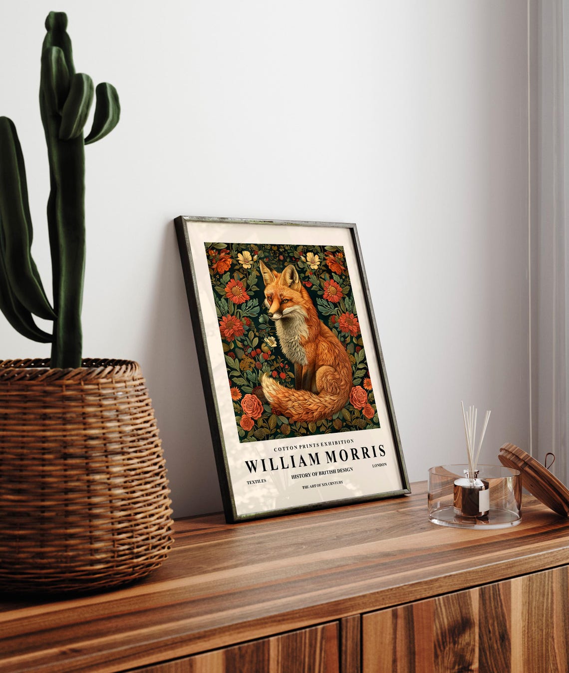 William Morris Style Red Fox Floral Dark Botanical Exhibition Wall Art - Image 3