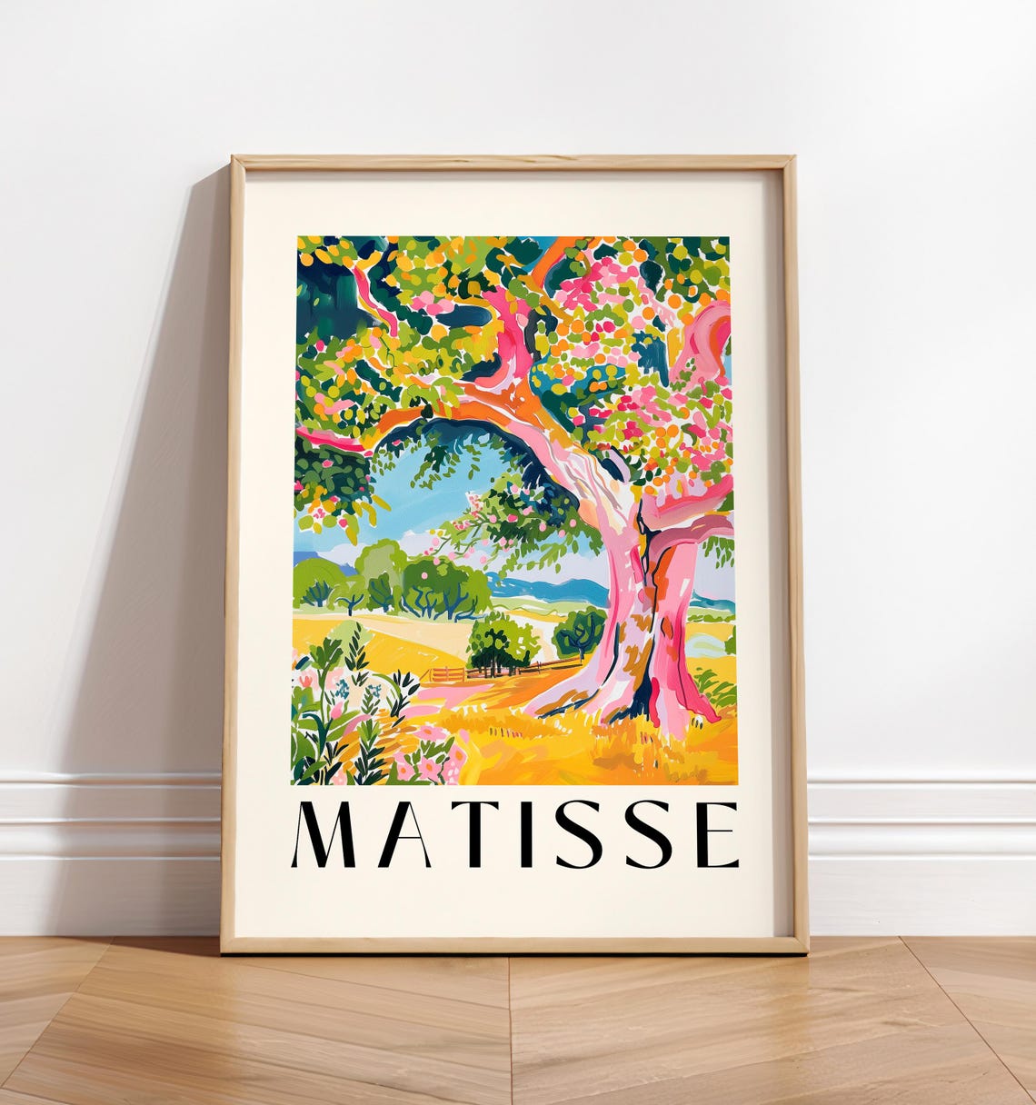 Matisse Style Colorful Blossom Tree Sunny Meadow Landscape Poster