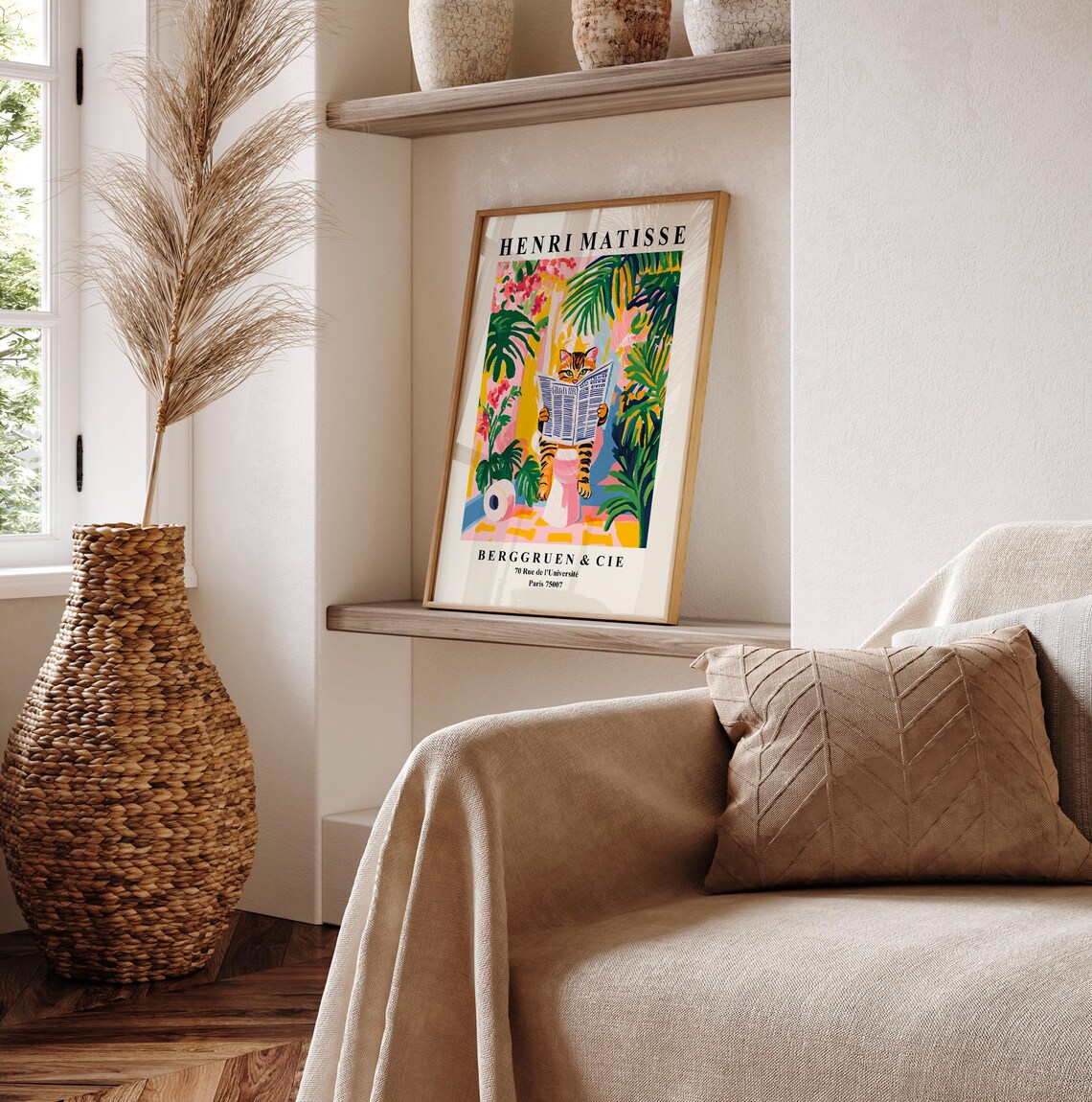 Tabby Cat on a Toilet, Matisse-Inspired Bathroom Art - Image 2