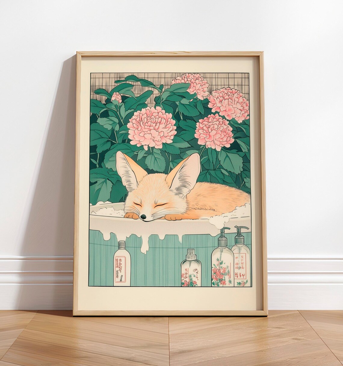 Fennec Fox Ukiyo-e Print, Japanese Bathroom Art