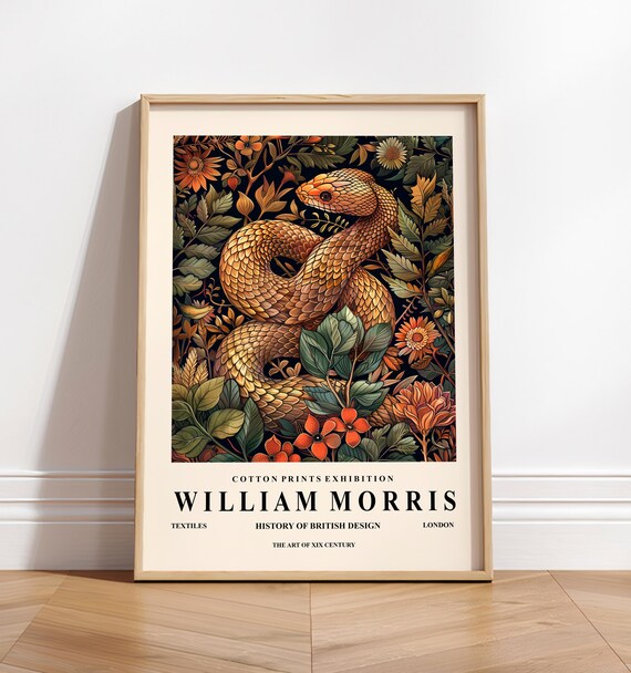 William Morris Style Snake Dark Botanical Floral Exhibition Wall Art