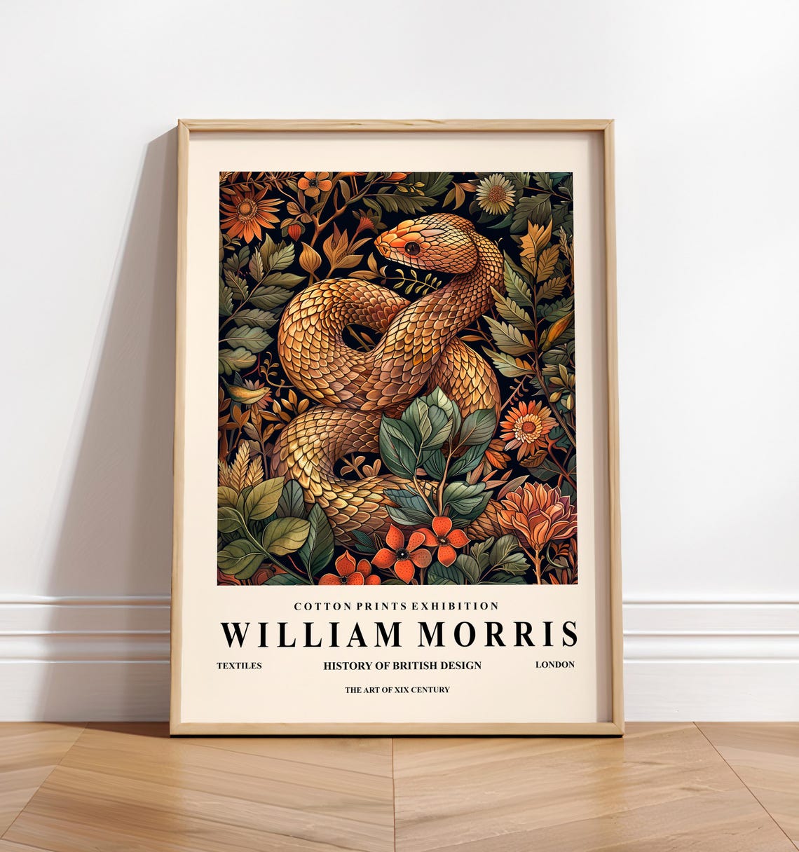 William Morris Style Snake Dark Botanical Floral Exhibition Wall Art