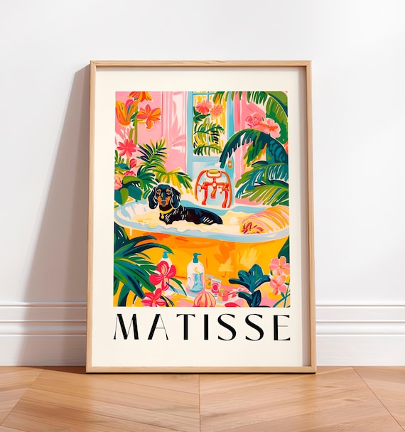Black Dachshund In A Bathtub, Matisse-Inspired Art Print