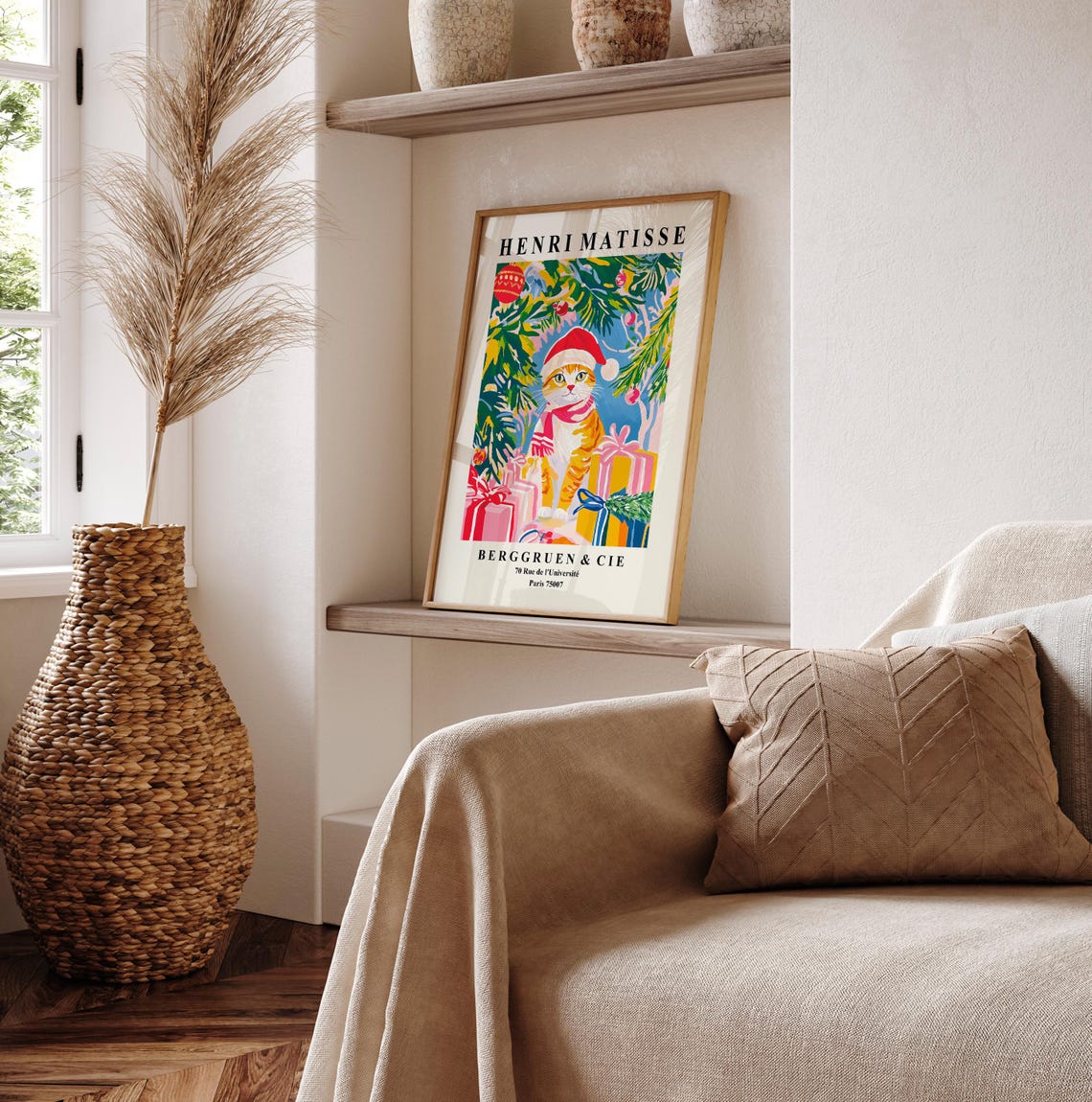 Henri Matisse Style Ginger Cat Santa Hat Christmas Berggruen Poster - Image 3