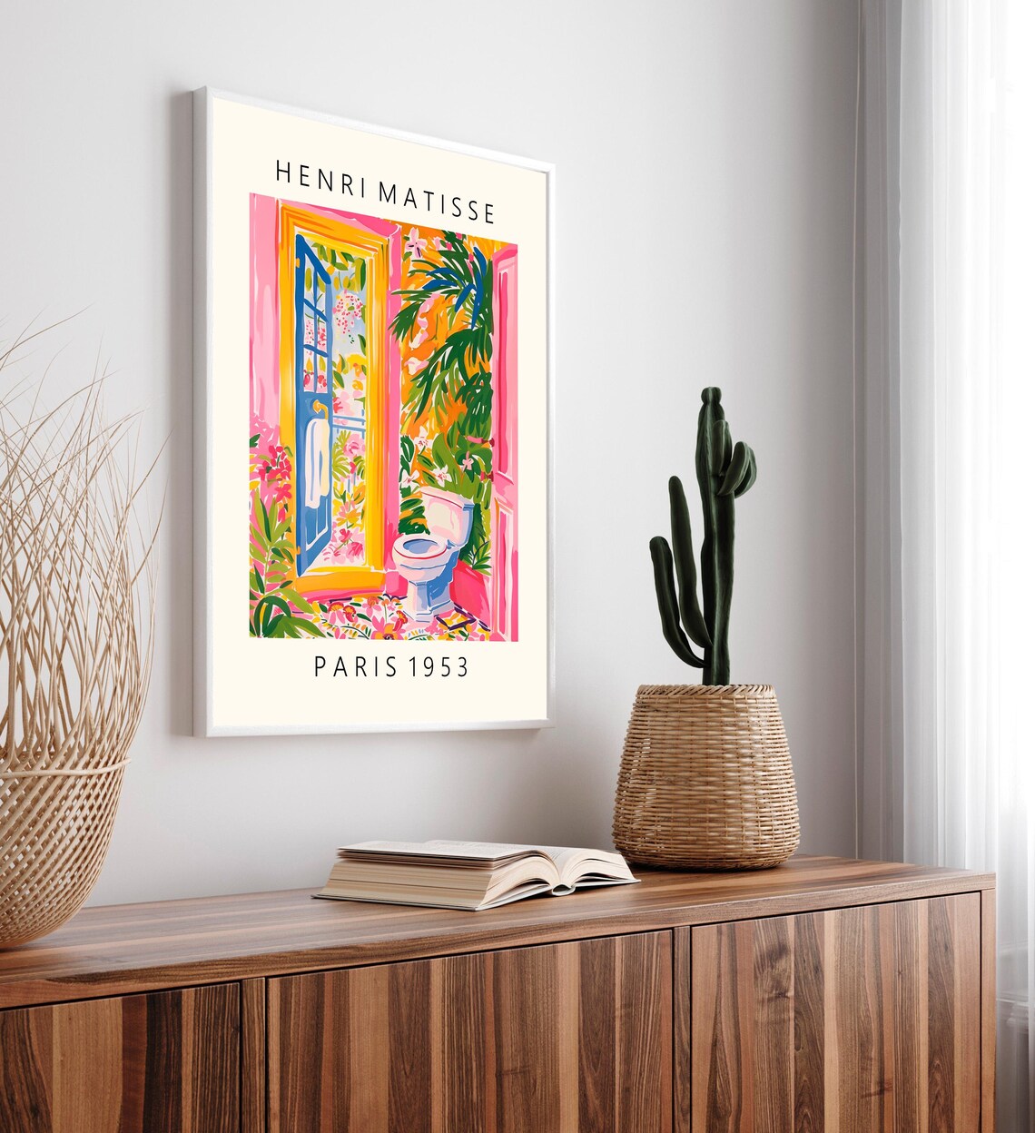 Pink Bathroom Funny Toilet Poster, Mid-Century Print - Image 4