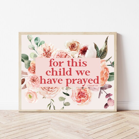 For This Child We Have Prayed Boho Bible Verse Wall Art Nursery 1 Samuel 127 Floral Christian Decor Scripture Baby Shower Gift Girl