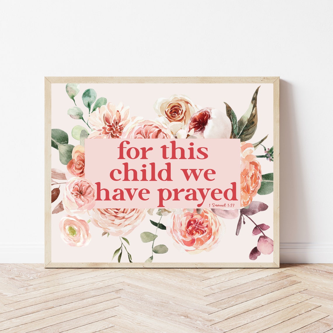 For This Child We Have Prayed 1 Samuel 1 27 Pink Rose Nursery Poster