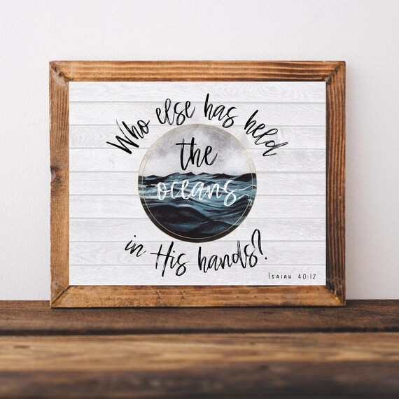 Bible Verse Wall Art Sign Christian Ocean Print Coastal Farmhouse Decor Isaiah 40