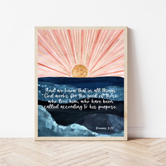 Romans 8:28 Watercolor Bible Verse Art Print