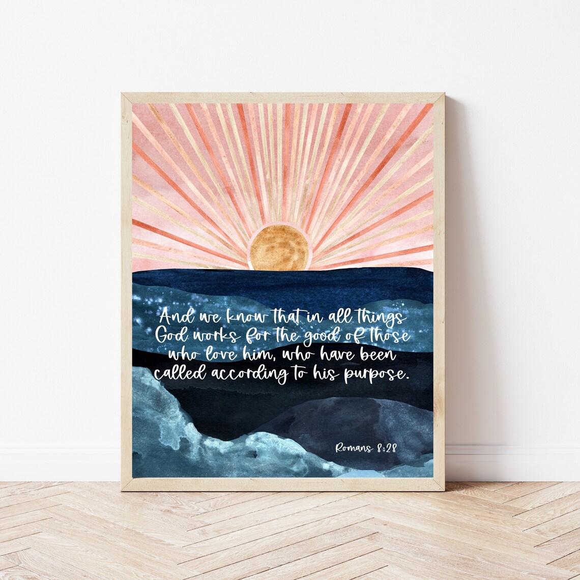 Romans 8:28 Watercolor Bible Verse Art Print