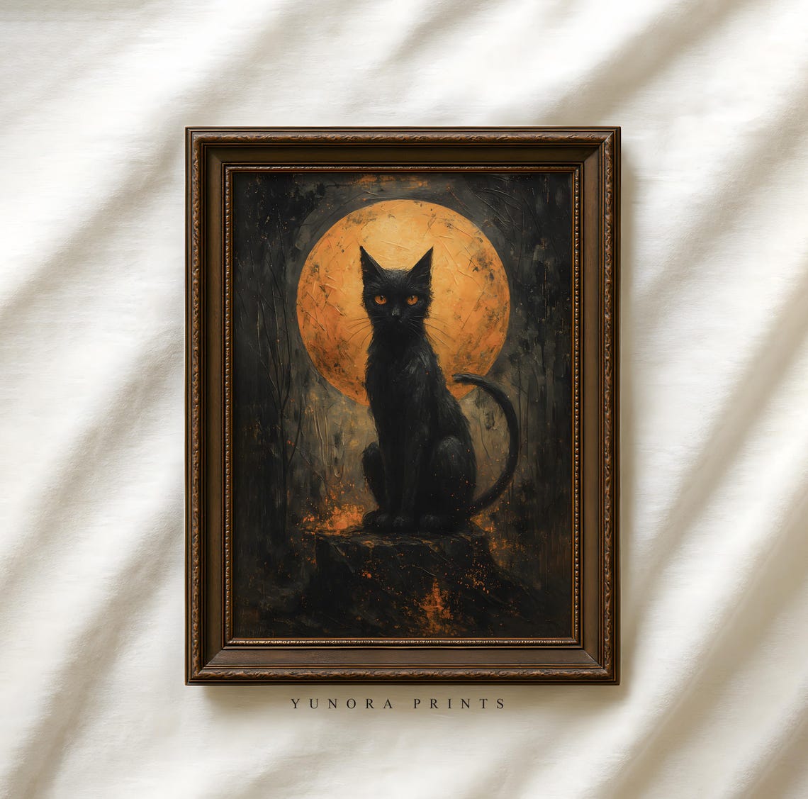 Black Cat Before Giant Full Moon Moody Halloween Witchy Poster