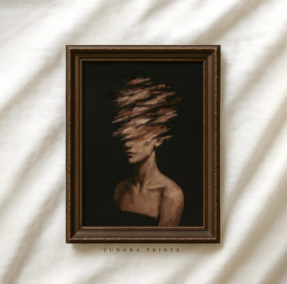 Abstract Women Portrait Print Mysterious Woman Art Surreal Painting Dark Moody Wall Decor