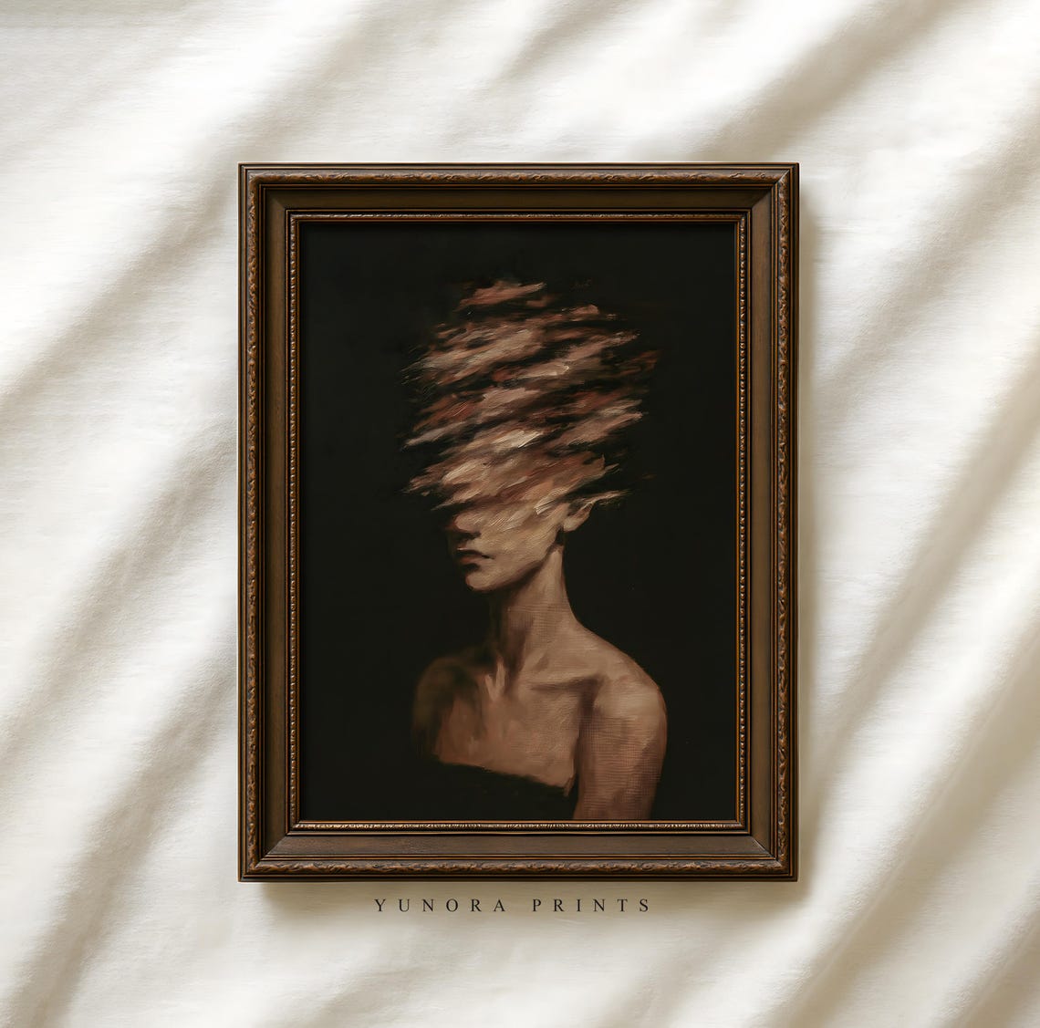 Faceless Woman Portrait Dissolving Windblown Brushstroke Art Poster