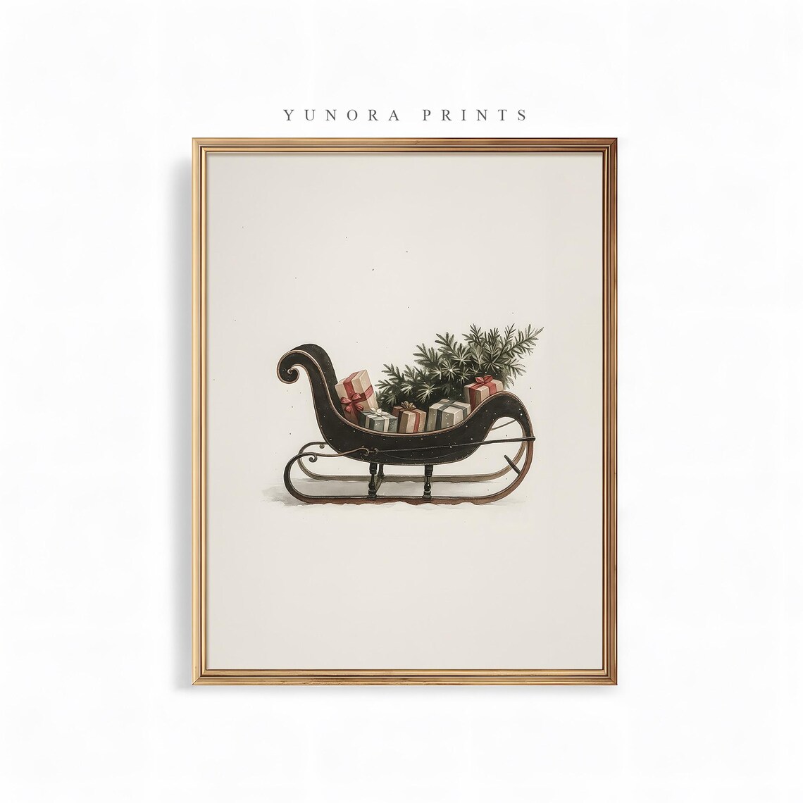 Vintage Christmas Sleigh with Gifts Minimalist Holiday Poster