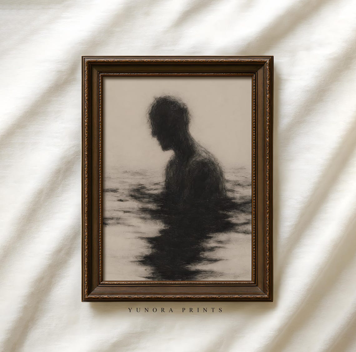 Dissolving Man Silhouette Ink Reflection Charcoal Drawing Poster