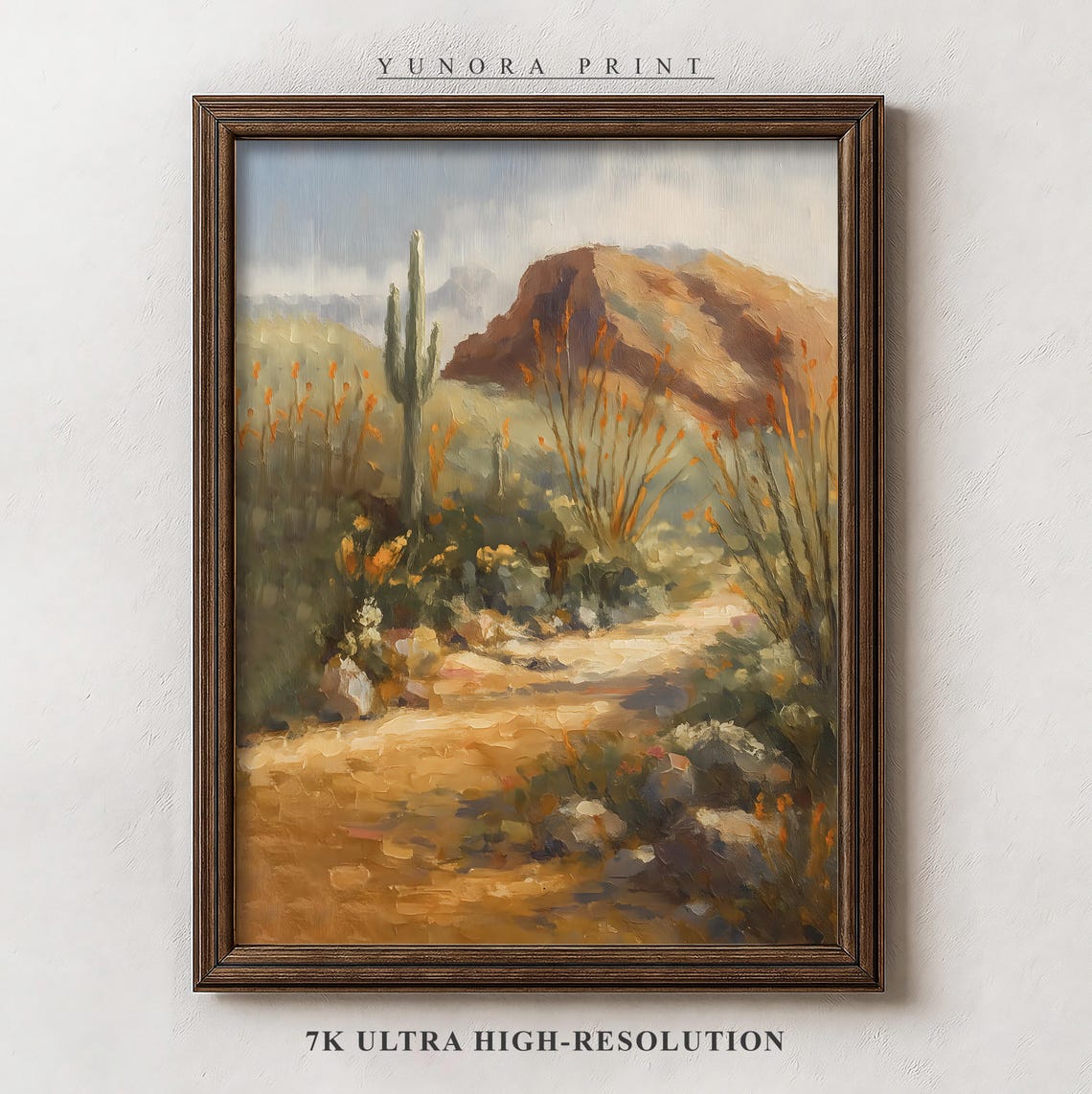 Desert Trail Saguaro Cactus Poster Red Rock Butte Oil Painting