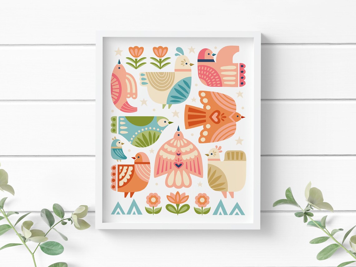 Folk Art Birds Art Print, Rustic Bird Home Decor - Image 2