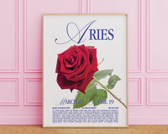 Aries Zodiac Print Art Trendy Astrology Poster Cute Retro Flower Wall Art Star Sign Art Print Trendy Wall Art