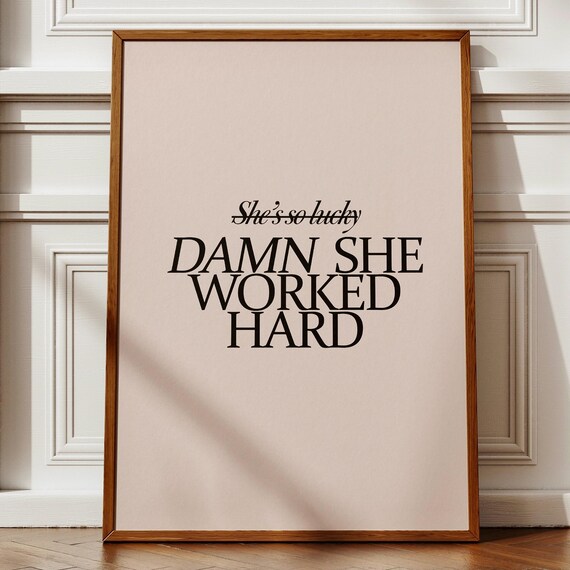 Minimalist Motivational Quote Print Damn She Worked Hard Poster Modern Typography Wall Art Beige Feminine Inspirational Decor