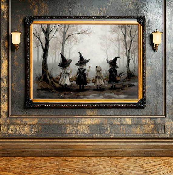 Vintage Halloween Witch Print Spooky Gothic Fall Decor
