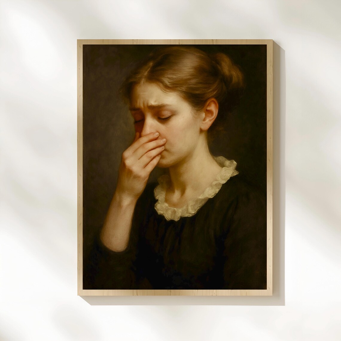 Woman Covering Mouth Vintage Oil Portrait Funny Bathroom Art Print