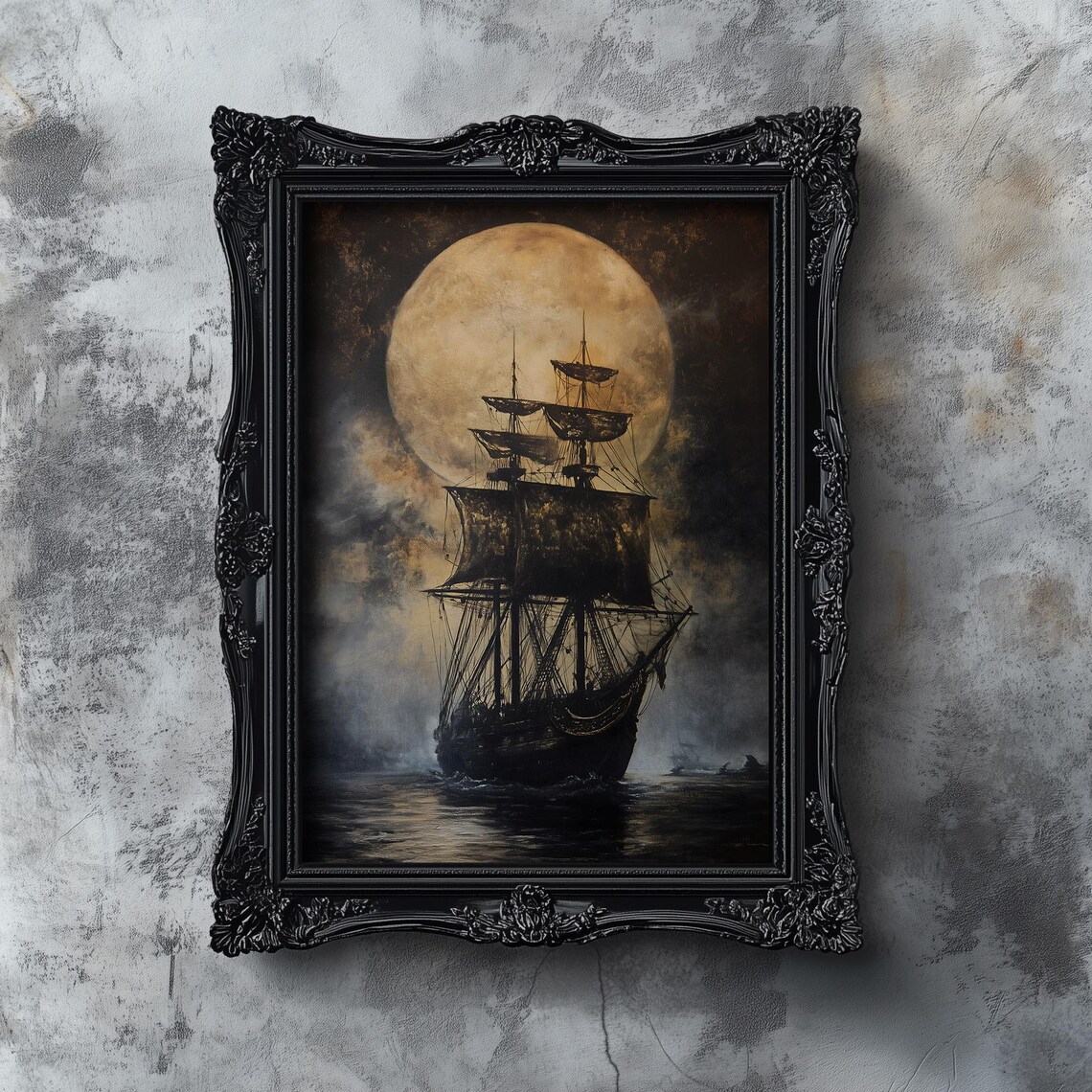 Vintage Ghost Ship Painting, Dark Academia Maritime Print