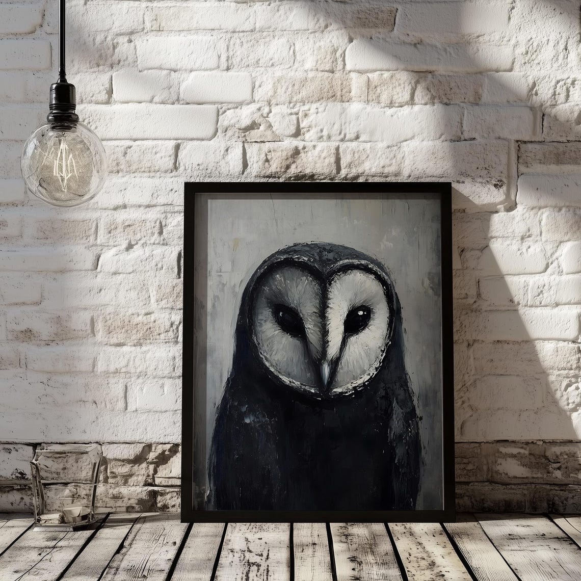 Vintage Black Barn Owl Portrait Moody Dark Academia Owl Art Poster - Image 2