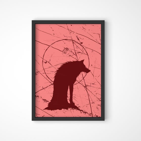 Abstract Red Wolf Silhouette Art Print Modern Wildlife Decor