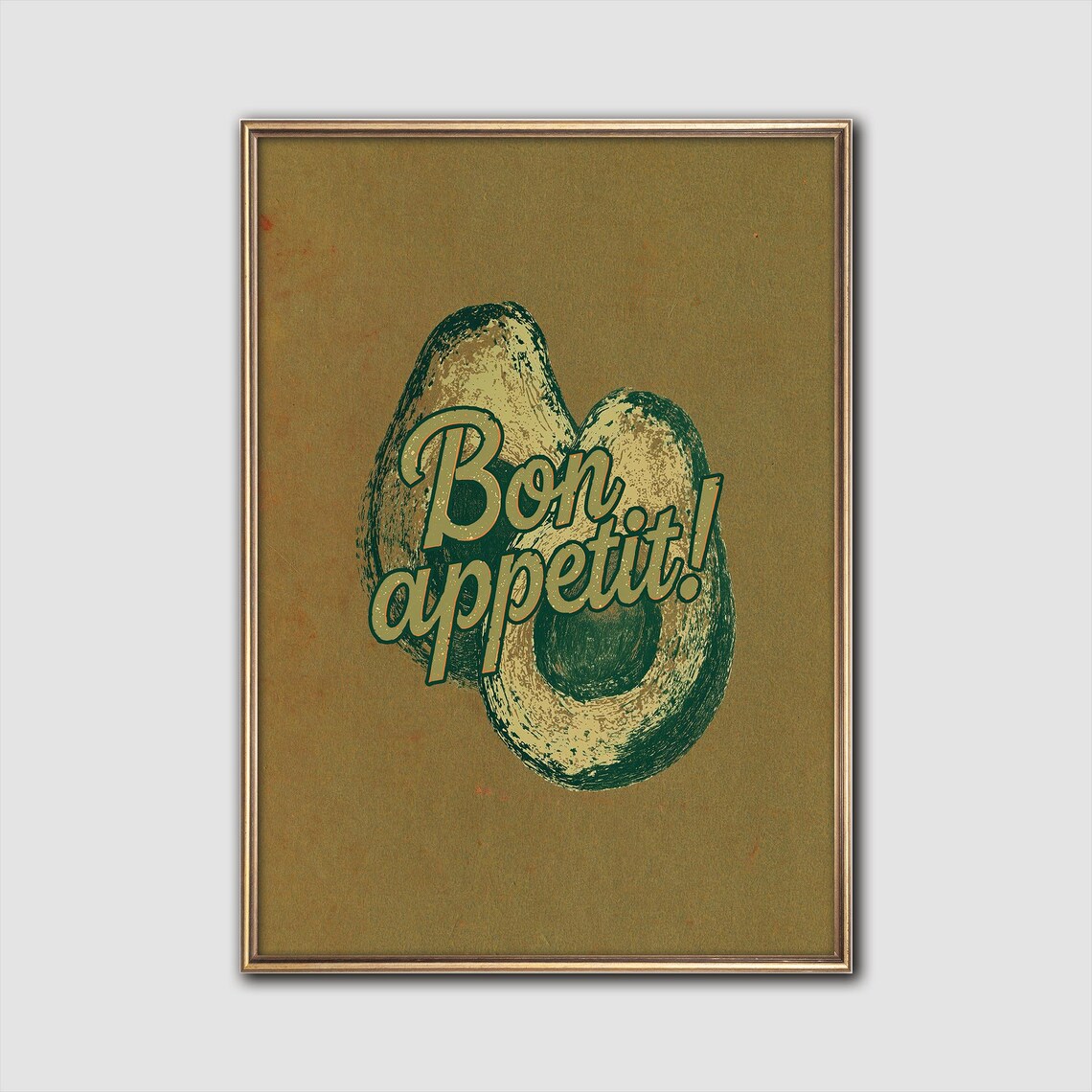 Bon Appetit Avocado Retro Food Illustration, Art Print