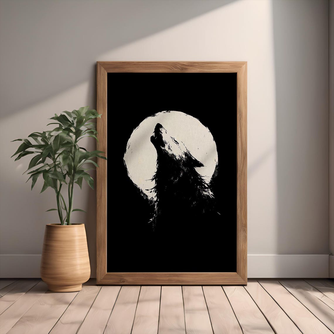 Moon Howler Moody Wolf Silhouette Wall Art